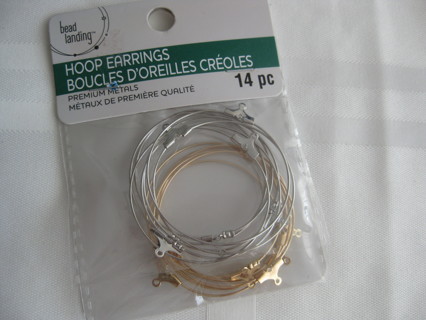 Hoop earring making component, 14 pcs. NIP. silver and gold