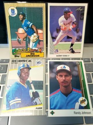 1980's 1990's Era Baseball Rookie cards. Bo Jackson, Ken griffey jr, Samy Sosa & Randy Johnson