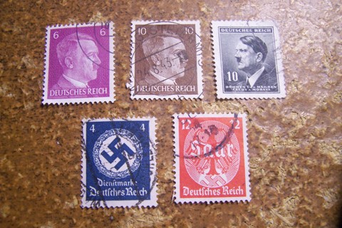 Lot of 5 Stamps from the Third Reich, Nazi Germany, Hitler Heads, 1930s-1940s Lot #2 