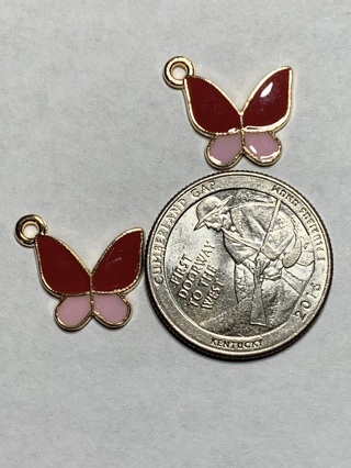 BUTTERFLY CHARMS~#15~PURPLE WITH PINK~SET OF 2~FREE SHIPPING!