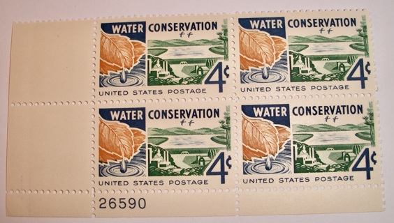 Scott #1150 , Water Conservation, Pane of 4 Useable 4¢ US Postage Stamps