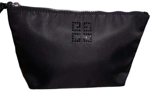 Givenchy Black Satin Embellished Logo Makeup Cosmetic Pouch Bag Zip Top Small