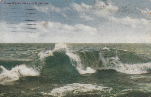 Vintage Used Postcard: (f): 1911 High waves on Lake Michigan