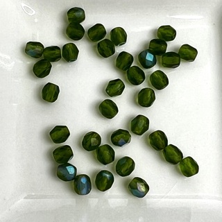 Green Faceted Oval 6mm Glass Beads 