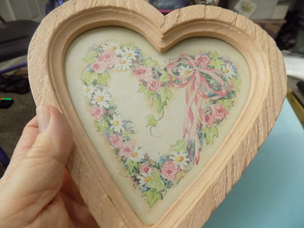 8 inch heart shape melamine wallhanging with floral wreath & pink ribbon design
