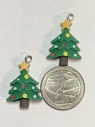 CHRISTMAS CHARMS~#10~CHRISTMAS TREE~SET OF 2 CHARMS~FREE SHIPPING!