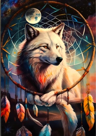 White wolf with dream catcher - 3 x 5” MAGNET - GIN ONLY