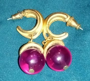 Vintage Gold Tone Simulated Amethyst Earrings
