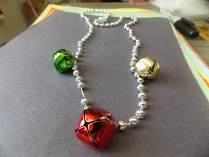 3 color jingle bell long necklace 3 1 on silver bead chain