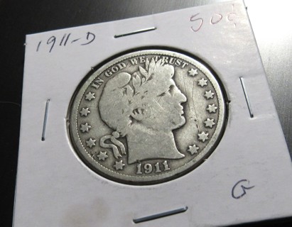 ★★ 1911-D BARBER HALF DOLLAR G ★★ **90% SILVER** "LOW MINTAGE" 