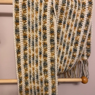 Hand Crochet Autumn Scarf With Tassels .