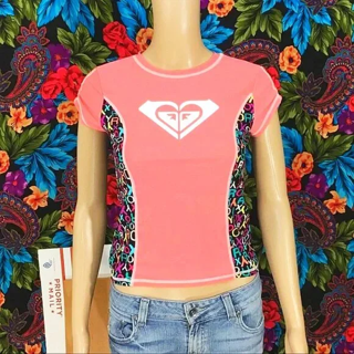 GIRL’S ROXY GIRL SHIRT YOUTH SIZE 14 TOP RASHGUARD BEACH SURF SKIM POOL PINK