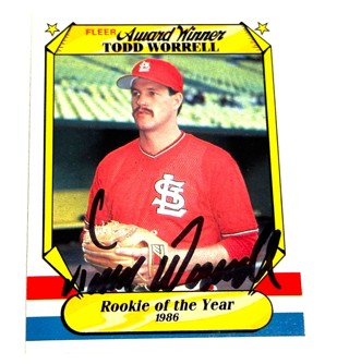 Autographed Todd Worrell 1987 Fleer Award Winners Baseball - St. Louis Cardinals-Rookie Of The Year