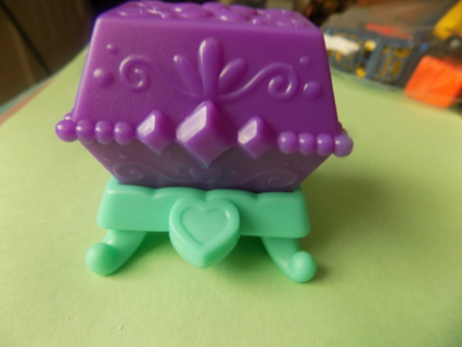 Purple hinged treasure chest toy in aqua base and legs 2 1/2 inch