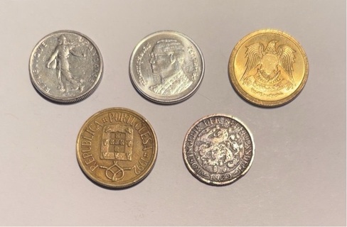 5 Different Nickel Sized Foreign Coins