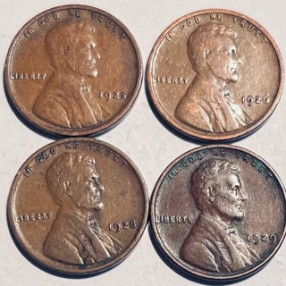 4 Different 1920’s Lincoln Wheat Pennies 