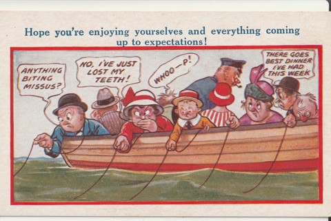 Vintage Unused Postcard: e: Comic: Hope You're Enjoying Yourselves