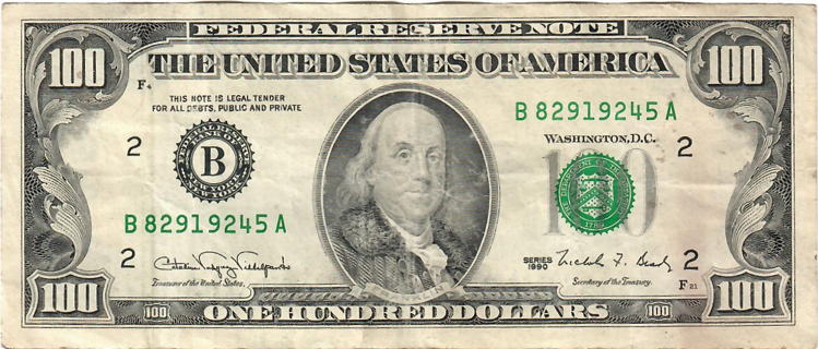 $100 Dollar Bill Series 1990 Small Portrait Hard To Find! P6