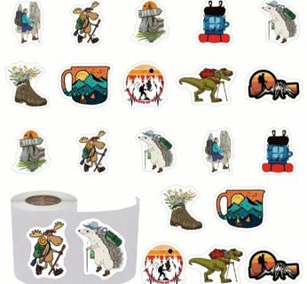 ➡️NEW⭕(10) 1" OUTDOOR ADVENTURE STICKERS!!⭕HIKING DINOSAUR