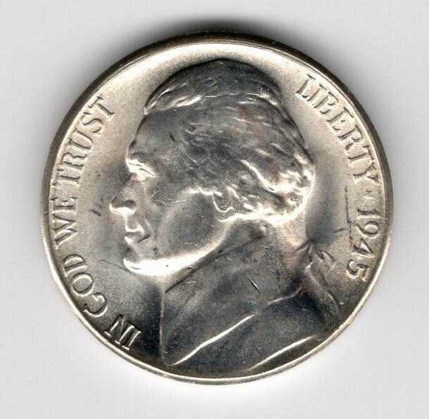 Free: 1945-S GEM BU SILVER WAR NICKEL From original bank roll. MS++++++
