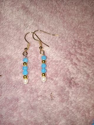 Blue Crystal pearl beaded hook earrings nip