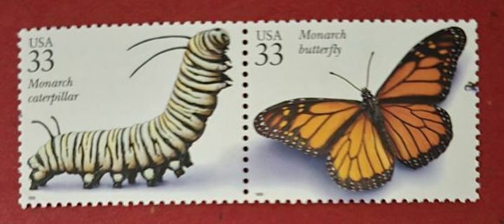 One Pair Mint. 33 Catapiller and Butterfly US Postage Stamps