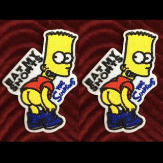 2-PACK FUNNY NOVELTY CARTOON BADGES BART IRON ON PATCHES APPLIQUE EAT MY SHORTS