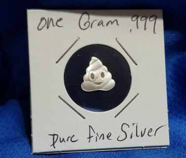 One gram .999 pure fine Silver bar, collectible ☆Poop☆