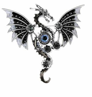 Stunning Steampunk Mechanical Flying Dragon black brooch new