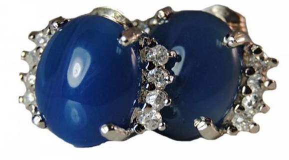 Sterling Silver Blue Onyx Clip Earrings Radiant oval white Cubic zirconia US NWT