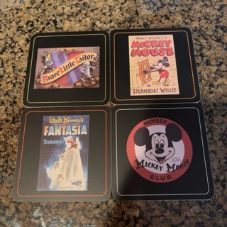 Four Vintage Disney Mickey Mouse Wood Coasters 