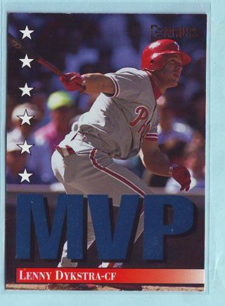 1993 Leaf Lenny Dykstra MVP Baseball Card # 10 of 28 Phillies