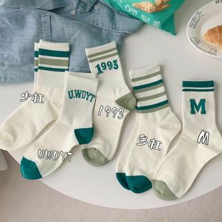 5 Pairs New Cool Women Cute Cotton Sport Sock Set Female Stripe Letter Lady Casual Girl Students