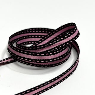 Pink & Black Stitch  3/8” Wide Grosgrain Ribbon 