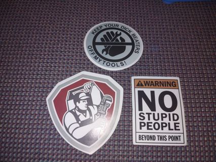 3 New hard hat, toolbox vinyl laptop stickers for Xbox, PS4 Adults only