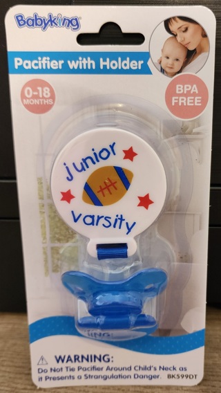 RESERVED - NEW - Babyking - Junior Varsity Pacifier & Holder - size 0 to 18 months