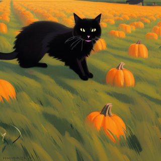 Listia Digital Collectible: Black cat in the pumpkins patch