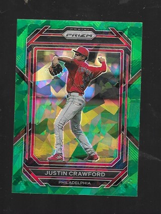 2023 PRIZM JUSTIN CRAWFORD GREEN CRACKED ICE ROOKIE #42