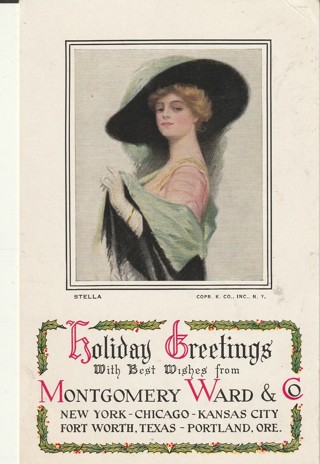 Vintage Unused Postcard: Pre Linen: (f): Holiday Greetings from Montgomery Ward