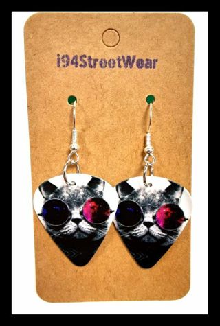 Sunglasses Cat Guitar Pick Earrings B-11