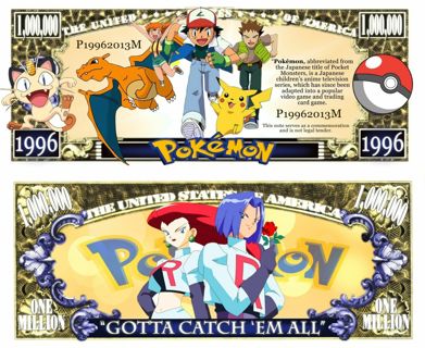 1 pokemon million dollar novelty fake money W/Sleeve