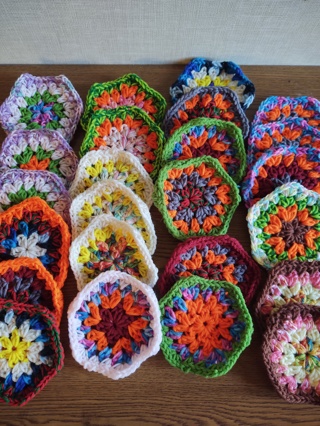 Lot of 24 Hand Crocheted Hexagon Granny Squares 