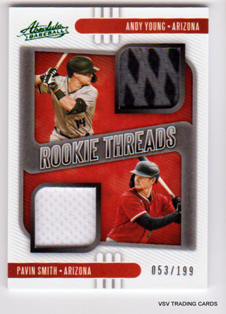 Andy Young, Pavin Smith, 2021Panini Absolute ROOKIE THREADS Card #RTD-AY, Arizona, 053/199, (LB22)