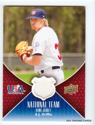 A.J. Griffin, 2009 Upper Deck Team USA RELIC Card #USA-AG, Texas Rangers, (LB22)