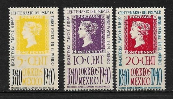 1940 Mexico Sc754-6 Postage Stamp Centenary MNH set of 3