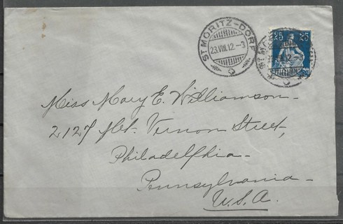 1912 Switzerland Sc133 on Hotel Belvedere cover mailed to USA 