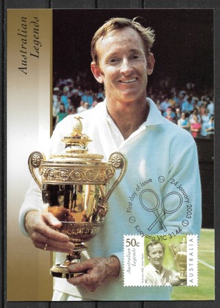 2003 Australia Sc2127 Tennis Legends: Rod Laver with Wimbledon Trophy maxi card