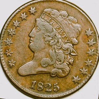 1825 Half Cent, Circulated, Genuine, Classic Head, Minimum Wear, Insured, Refundable