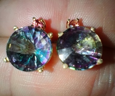 EARRINGS 14K YELLOW GOLD WEIGHT 4.5 GRAMS SET WITH MYSTIC TOPAZ AND SMALL TOURMALINES FANTASTIC LOOK