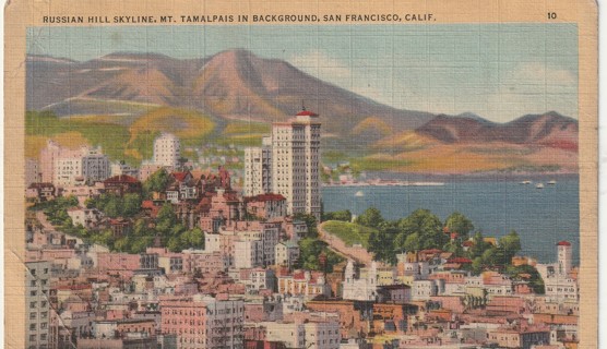 Vintage Used Postcard: (e): 1943 Russian Hill, Mt Tamalpais in Background, San Francisco, CA